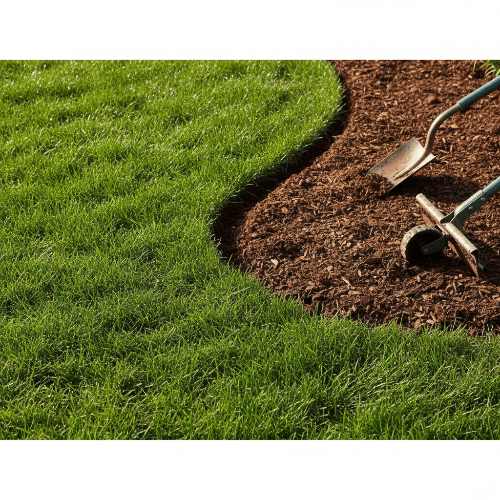 Precision lawn edging along garden bed